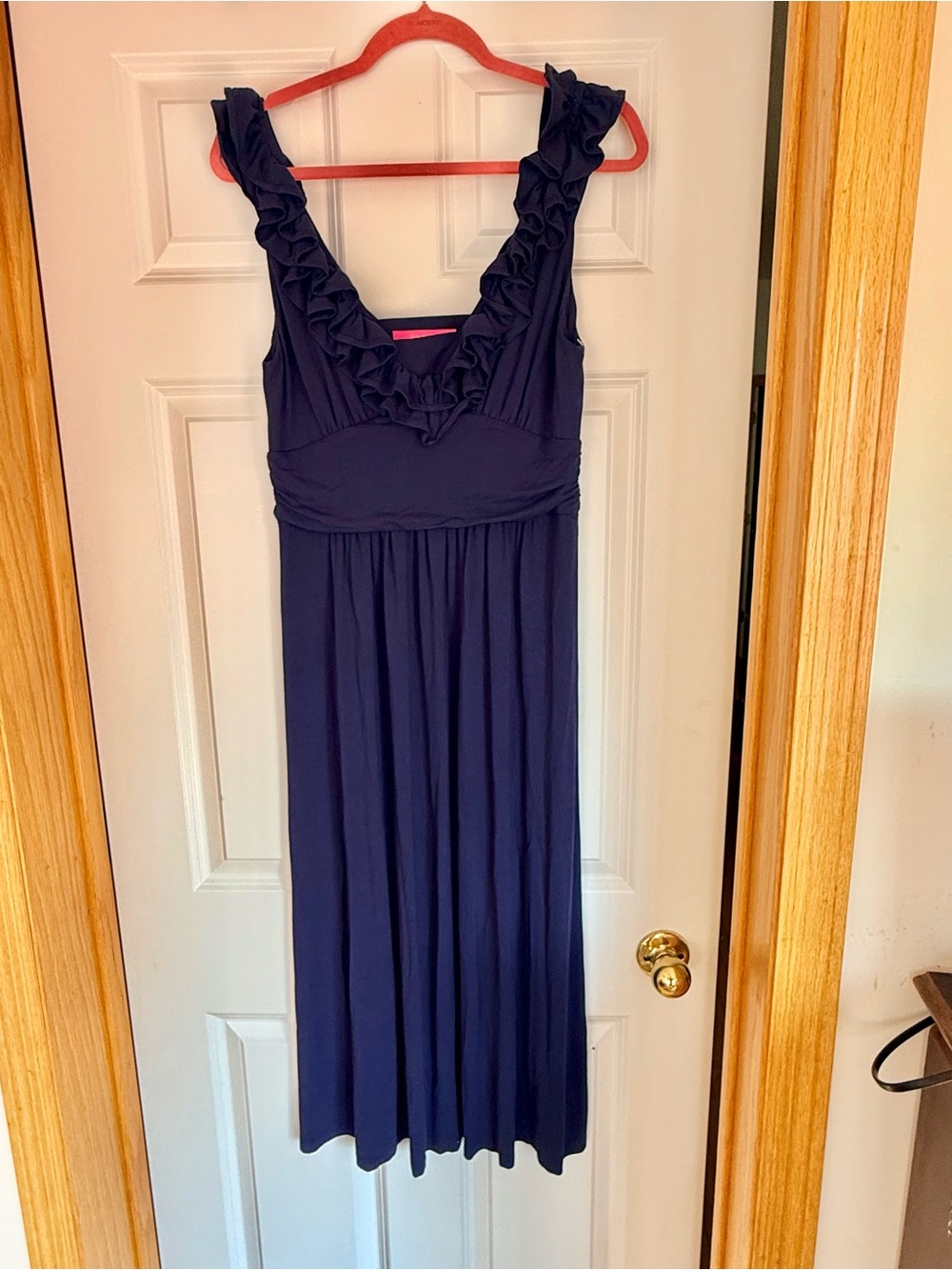 Lilly Pulitzee Ruffled V-Neck Sleeveless Midi Dress - Navy EUC